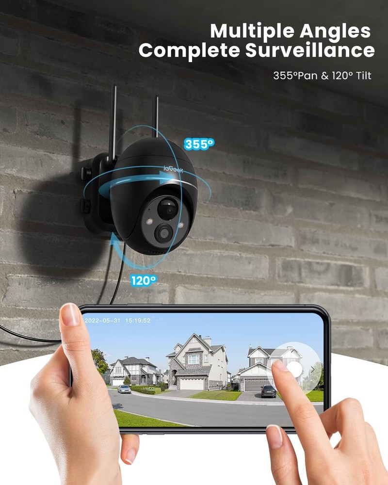 Security Cameras Wireless Outdoor, 2K Solar security camera System 360° PTZ IP65