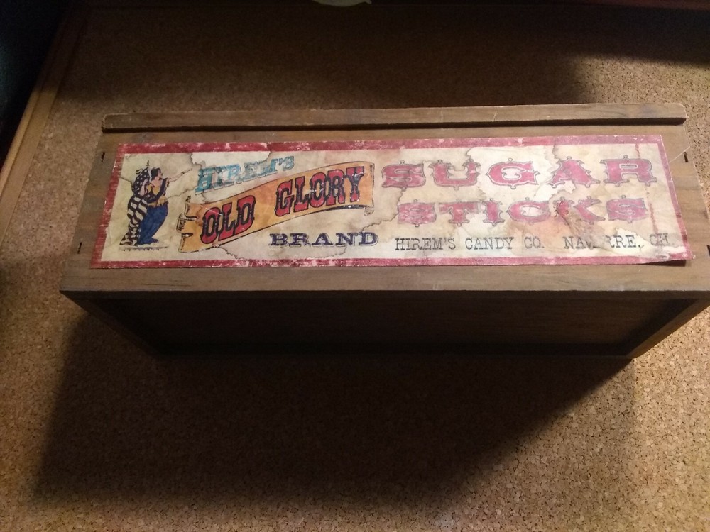 Hirems Old Glory Shugar Sticks Old wood candy box