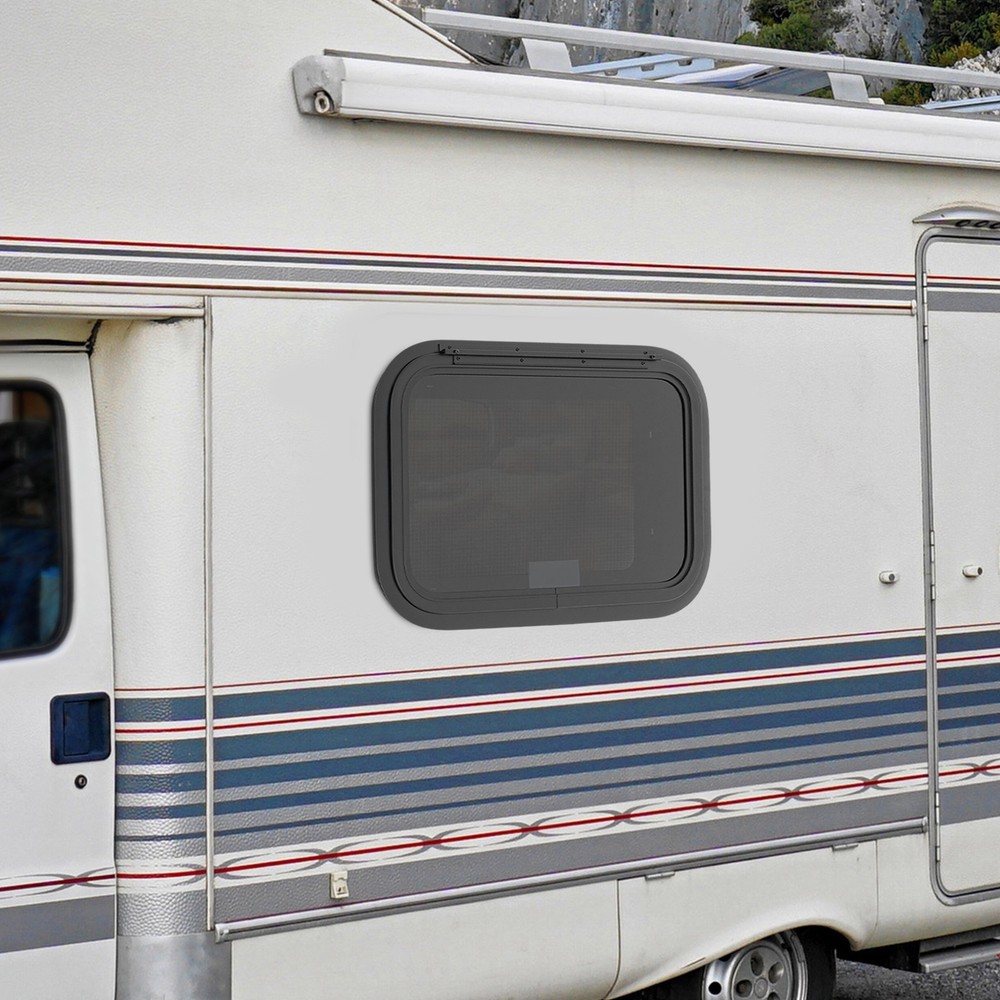 22" x 15" RV Exit Window Camper Push Out Emergency Window w/ Trim & Screen Black