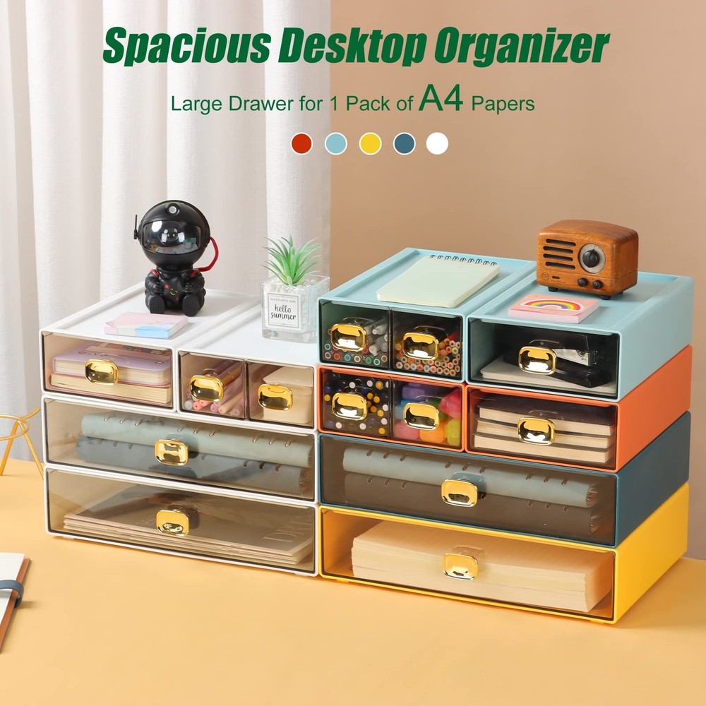 OSteed Spacious Desktop Storage Box, 2 Large Storage Drawers, Stackable Offic...