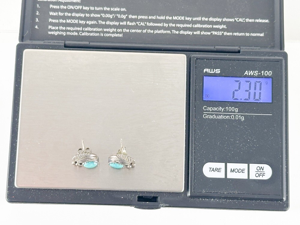 Post Native American Signed “K” Sterling Turquoise Earrings Feather Stud