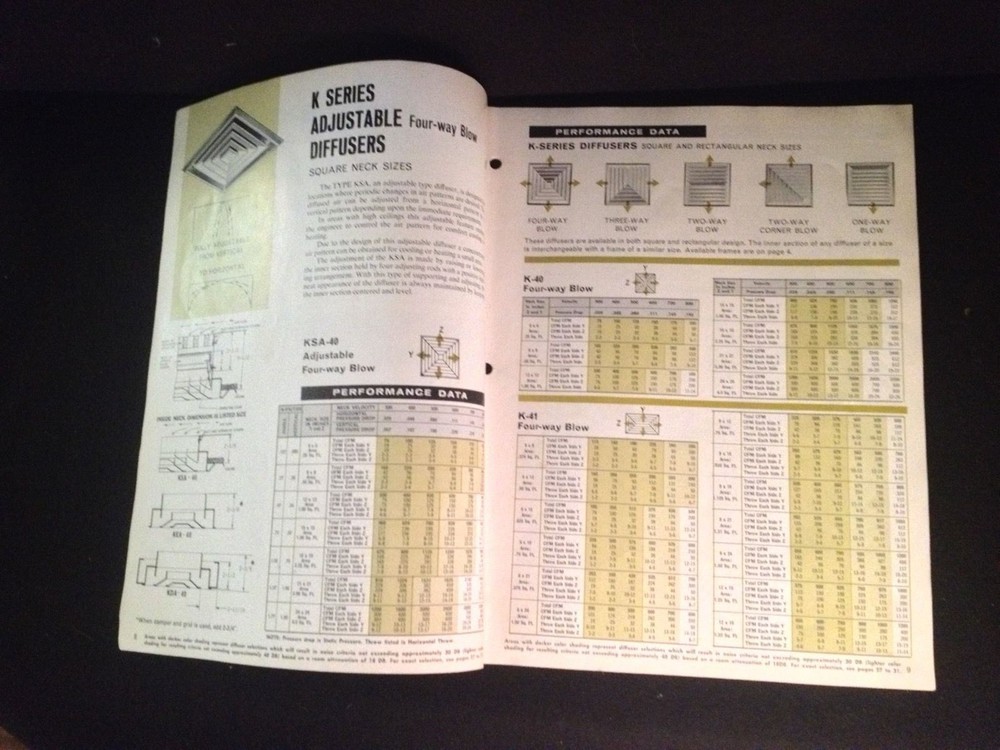 CARNES Square and Rectangular Air Diffusers Catalog D-7OF D-70F 1960's