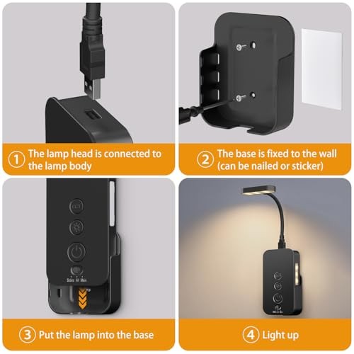 Wall Mounted Reading Light: Dimmable LED Book Lights with Timer & 1Pack Black