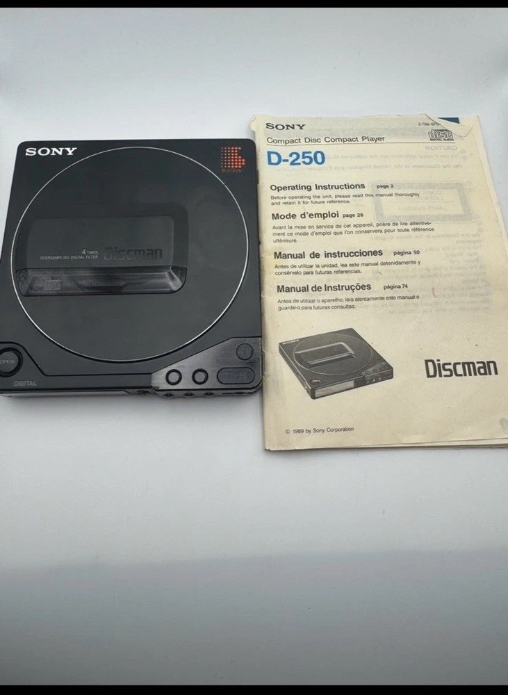 Sony D-250 Discman Portable CD Player + Case, Adapter, Battery, Manual As-Is
