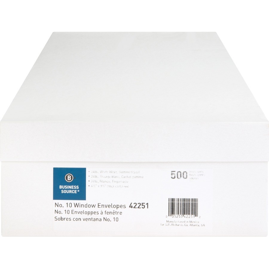 Business Source BSN42251 #10 Window Envelopes 500/box White