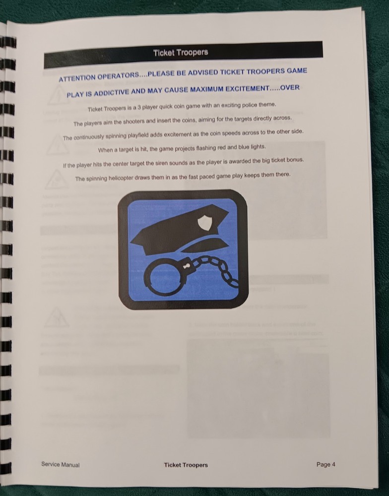 "TICKET TROOPERS" Arcade Redemption Game, 2007 Original Bay Tek Service Manual