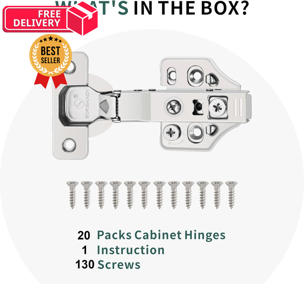 20 Pack Half Overlay Soft Close Cabinet 20 Pack, Overlay-Bright Nickel
