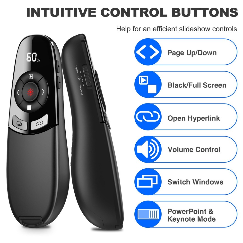 USB Type C Wireless Presentation Clicker Remote Pointer Timer Display for Mac