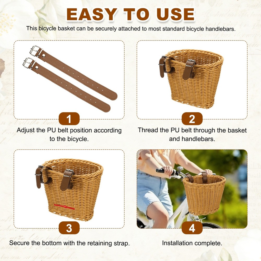 2 Pack Handwoven Wicker Rainbow Bicycle Basket with Adjustable, Brown