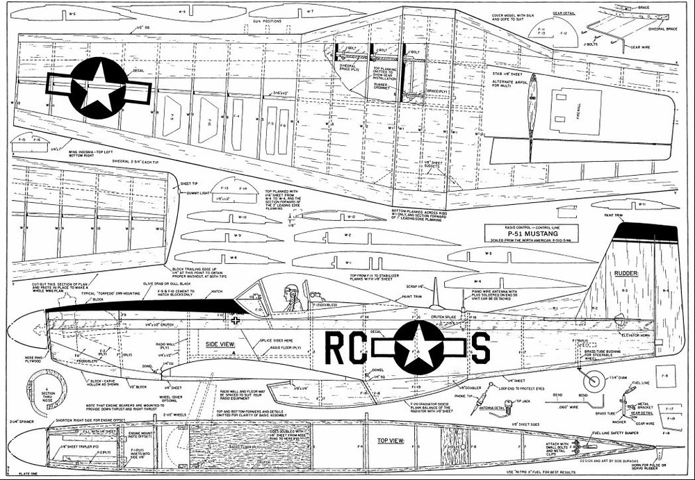 Scale P51 Mustang 50" Scale RC Model Airplane PDF plans on CD