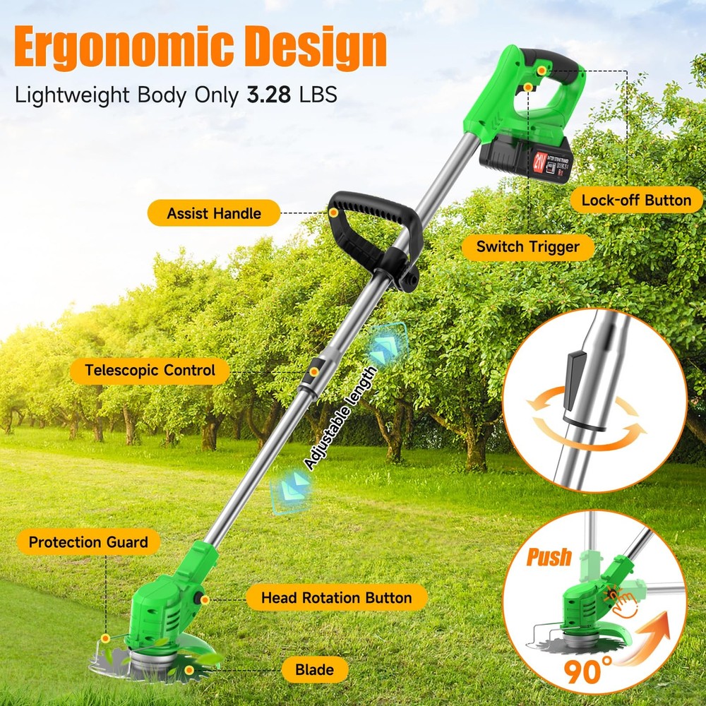 Electric Weed Wacker Cordless StringlessTrimmer,Grass Trimmer,with 2 Batterie...