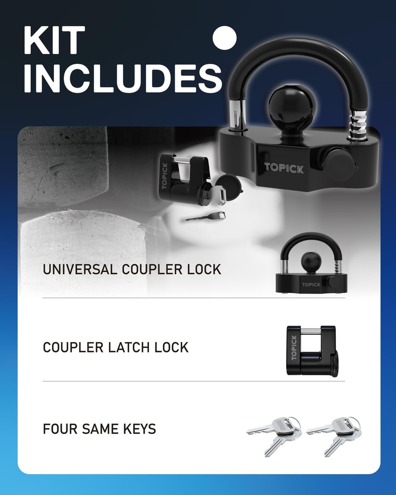 TOPICK Universal Trailer Hitch Lock Set, Includes Extra Large, Black