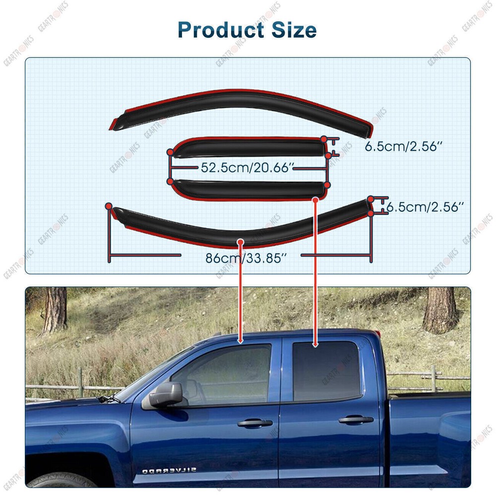 For 2014-2018 Chevy Silverado Double Cab Window Visor Vent Rain Guard Deflector