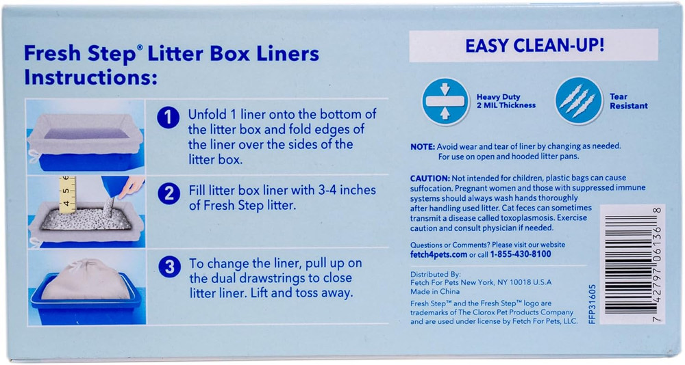 Fresh Step Drawstring Cat Litter Box Liners, Unscented, Size Large, 30" X 17" |
