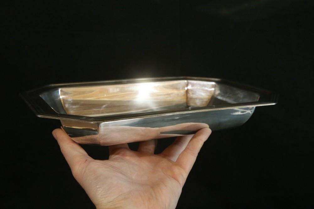 silverpltate tray decor antique 1930s metal flat octagonal serving