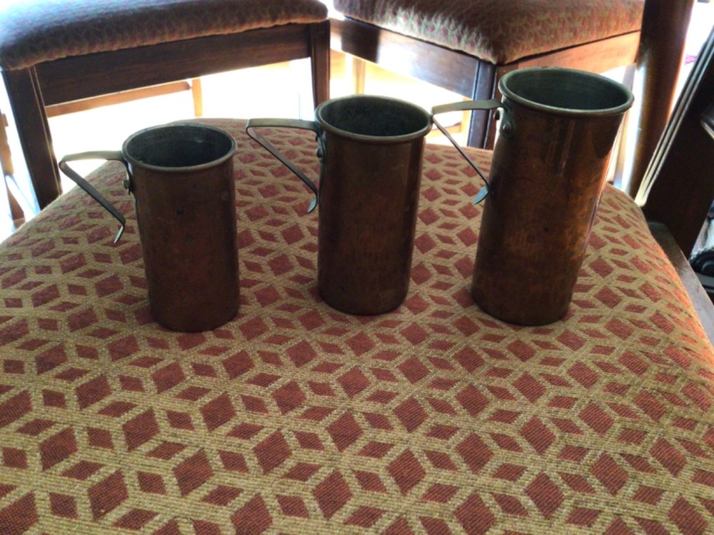 3 Vintage ODI Copper Tall Stacking Nesting Measuring Liquid Cups 1970's