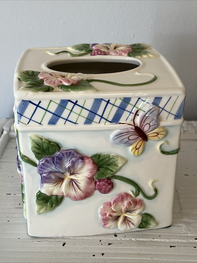 Fitz & Floyd Classics Halcyon Ceramic Tissue Box Cover Floral Handcrafted
