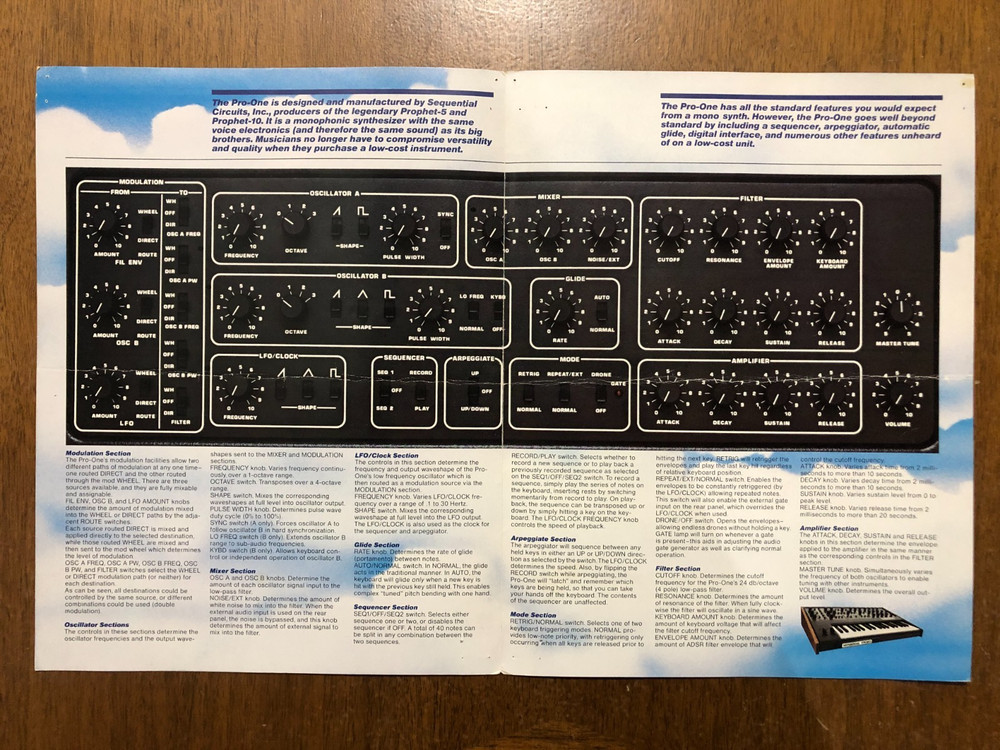 Sequential Pro - One Synthesizer Original Sales Brochure