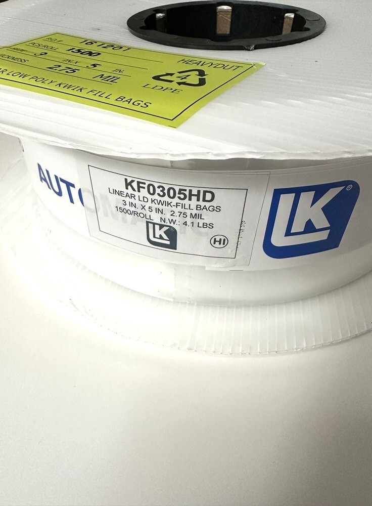 1500, 3" x 5" Poly Bags on a Roll, Clear, Perforated - NEW