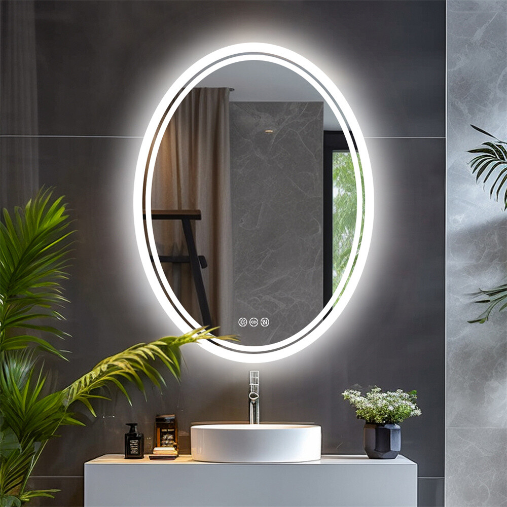 Oval LED Bathroom Mirror with Back Light Large HD Vanity Mirror AntiFog Dimmable