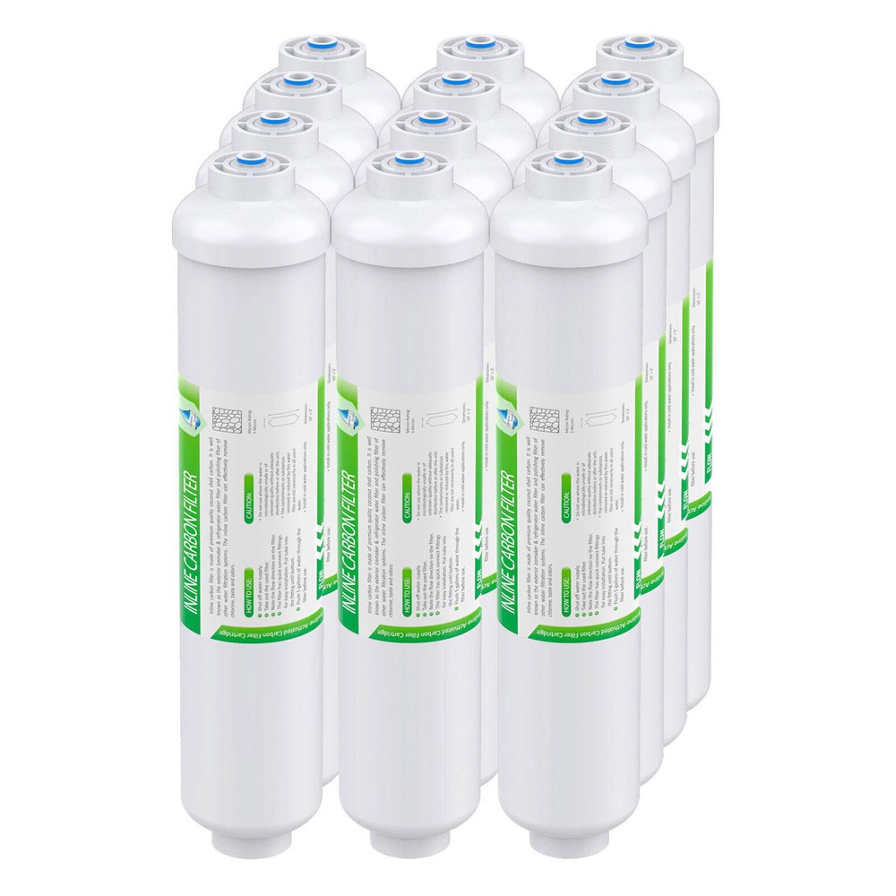 1-12 Pack Post Carbon Inline Water Filter 1/4" Quick Connect QC for Refrigerator