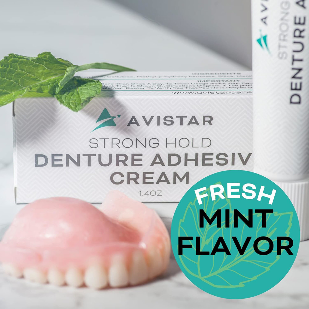 Denture Adhesive Cream 5 Pack - Extra Strong Hold with Easy Application & Mint &