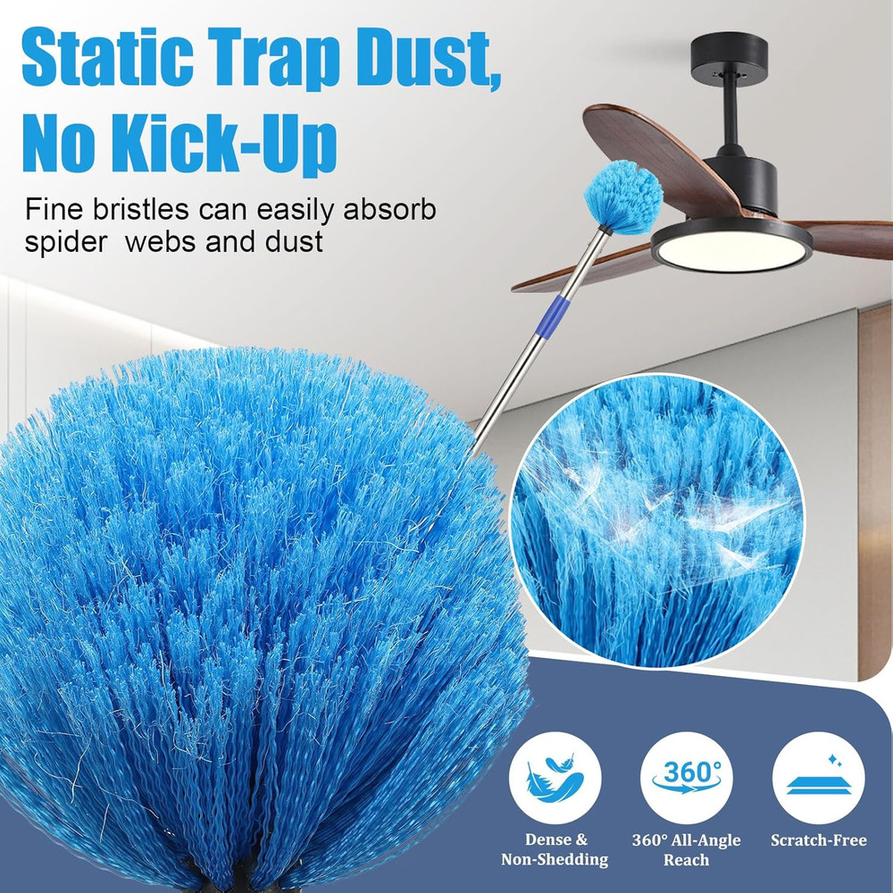 Duster, Cobweb Duster with Extension Pole, Medium Stiff Bristles Cobweb Duster H
