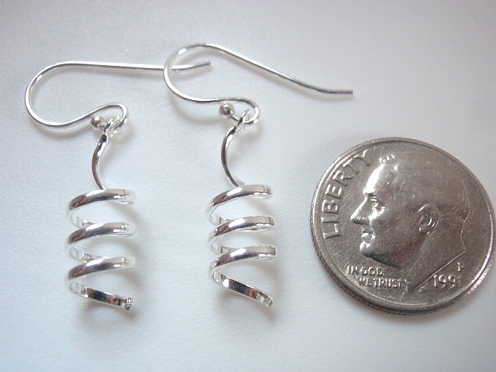 Cork Screw Spiral 925 Sterling Silver Dangle Earrings