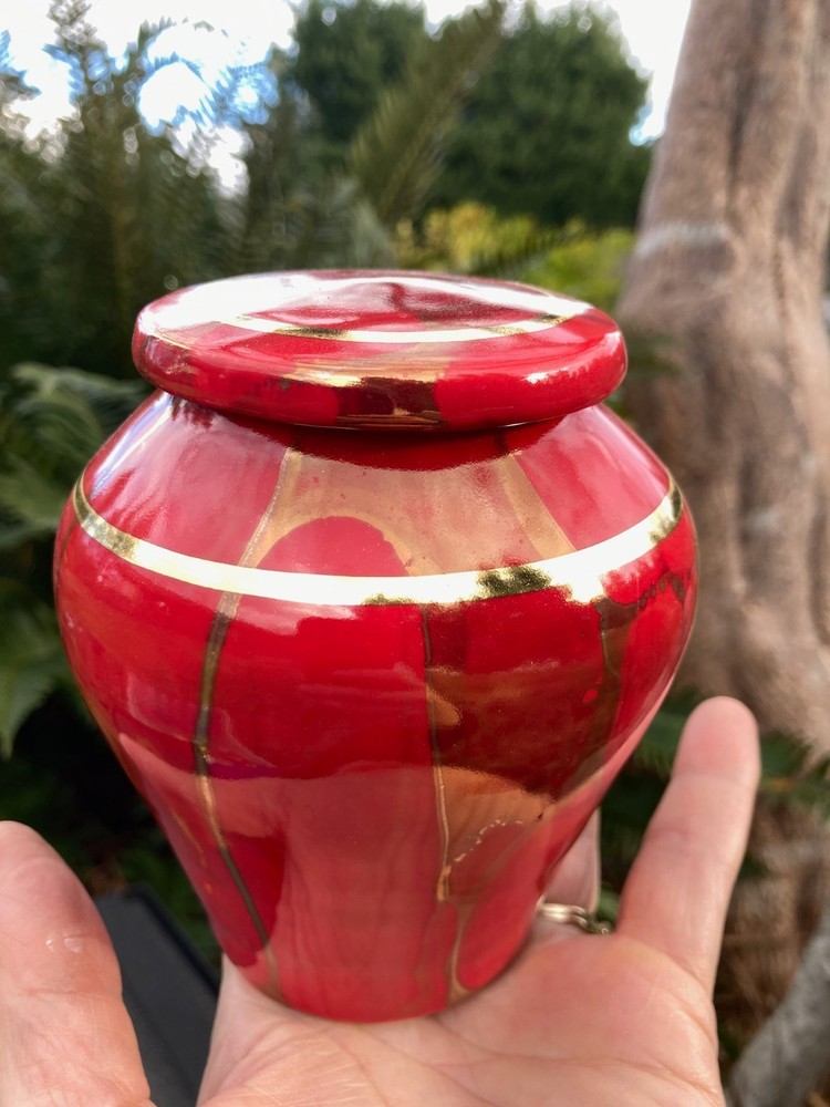 Handmade Ceramic Cremation Urn in Ruby Red, small size for pet ashes, 50 ci