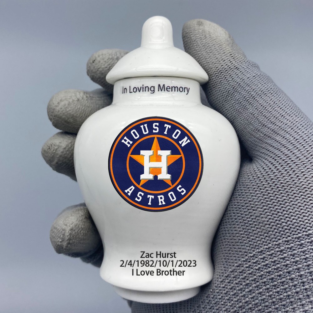 Ceramic Baseball Urn – Houston Astros Theme, Custom Text & Number