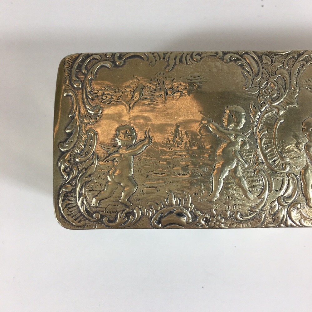 Antique German Hanau Pseudo Embossed Cherubs Playing Solid Silver Box 12cm Wide