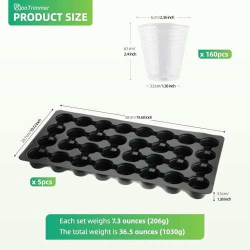 5-Pack 32 Cell Seedling Trays & 160 Pack 2" Soft Clear Nursery Pots -Thickened