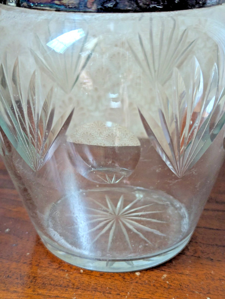 Antique Cut Glass Biscuit Jar Silverplate Lid & Handle