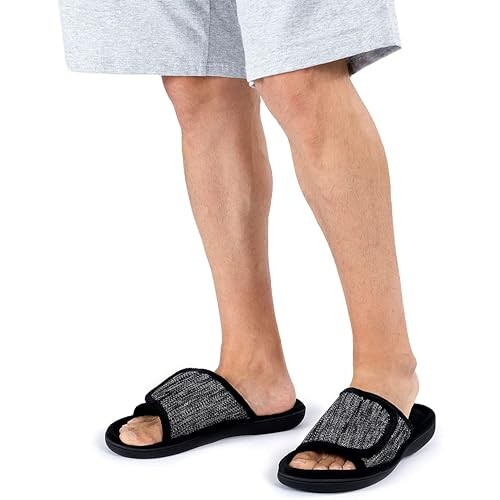Men's Adjustable Wrap Memory Foam Slide Slipper 11-12 Heathered Black