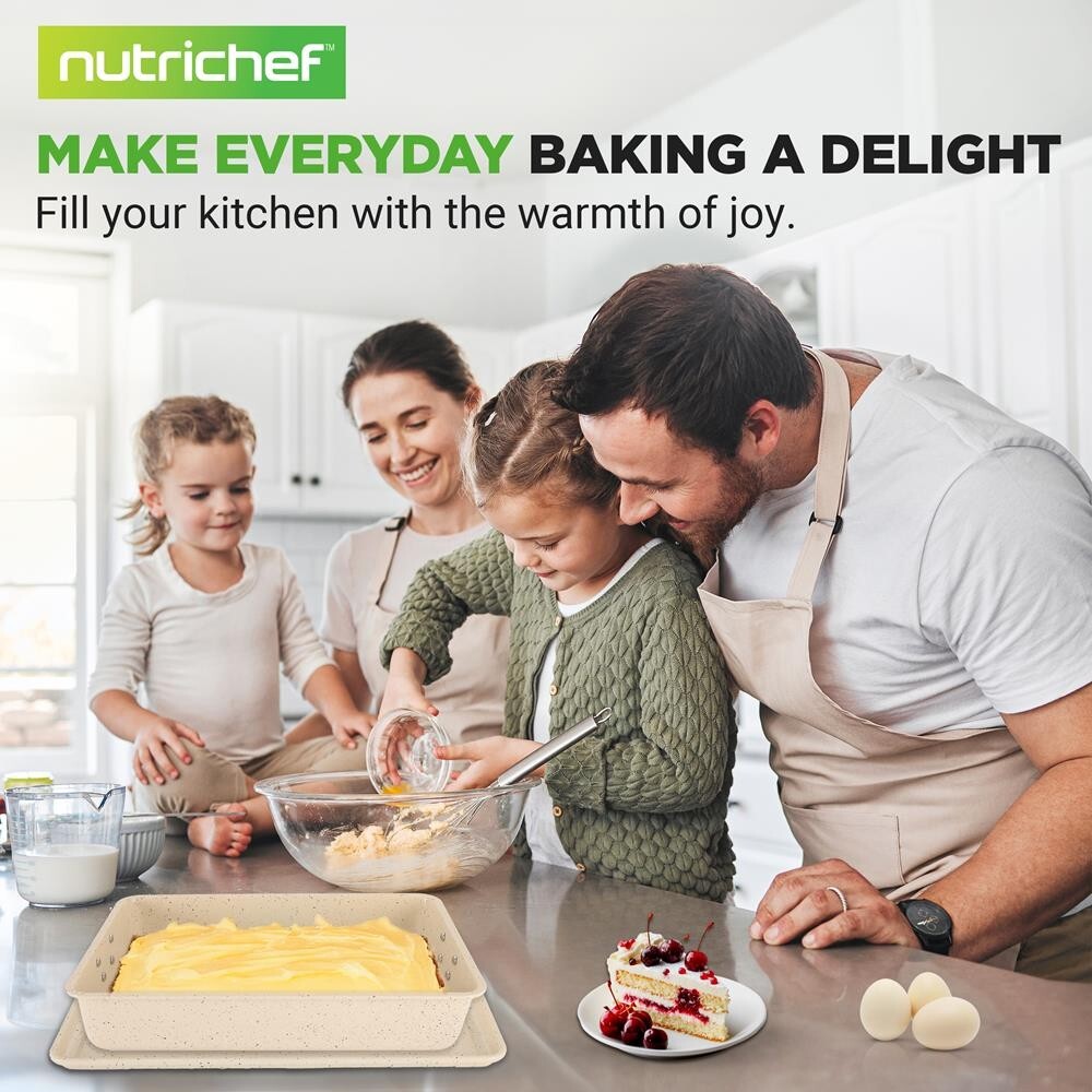NutriChef 8pcs. Stackable Carbon Steel Bakeware Pan Set-Non-Stick (Marble Cream)