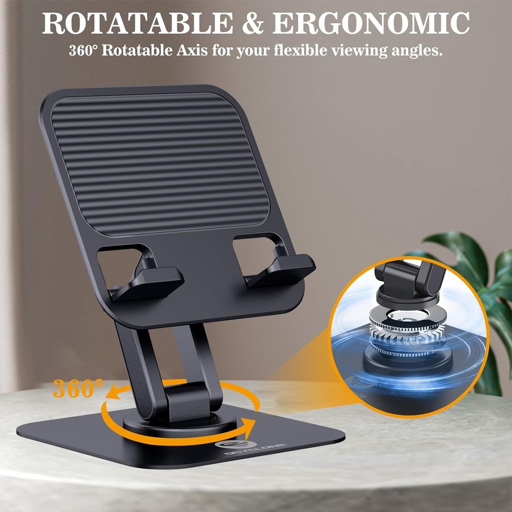 OCYCLONE iPad Stand, 360° Rotating Adjustable Foldable iPad Tablet Holder for De