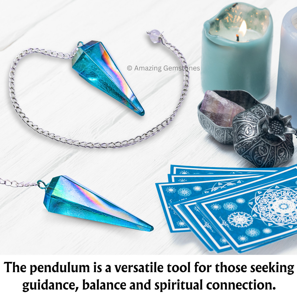 Aqua Aura Quartz Dowsing Crystal Pendulum