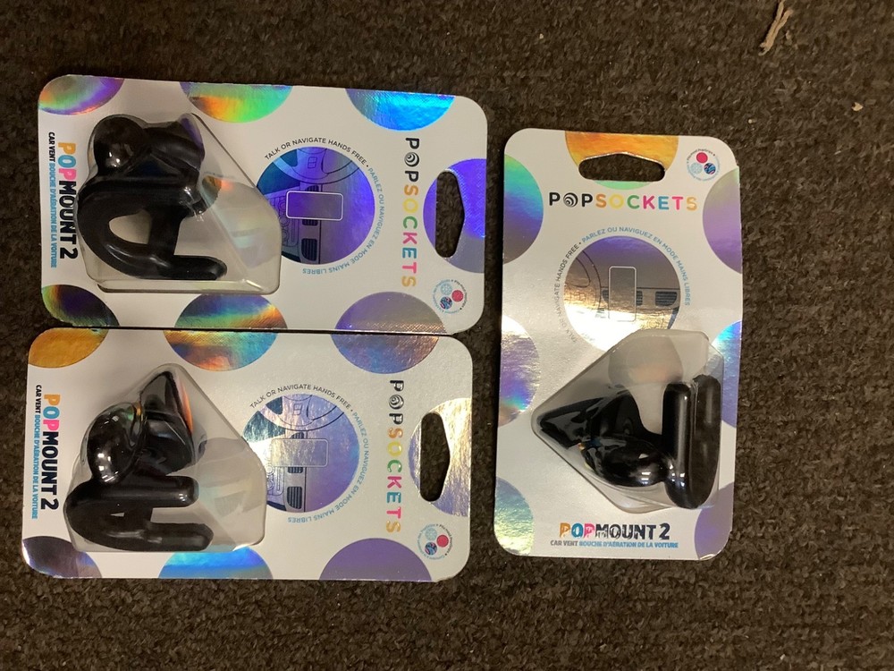 3*PopSocket and PopMount 2 Car Mount Vent Clip Black