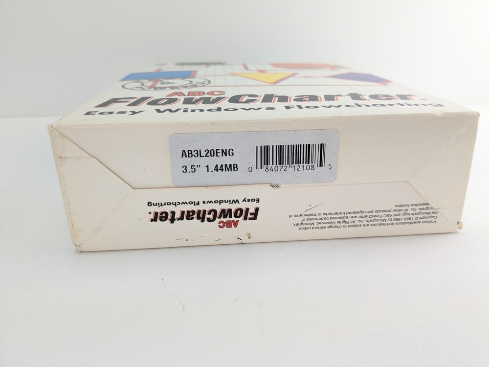 MicroGrafx ABC FlowCharter 2.0 Software 3.5 Disk For PC Windows BIG BOX VTG