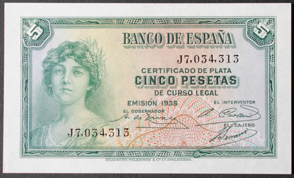 Spain P85a 5 Pesetas Very Choice Uncirculated