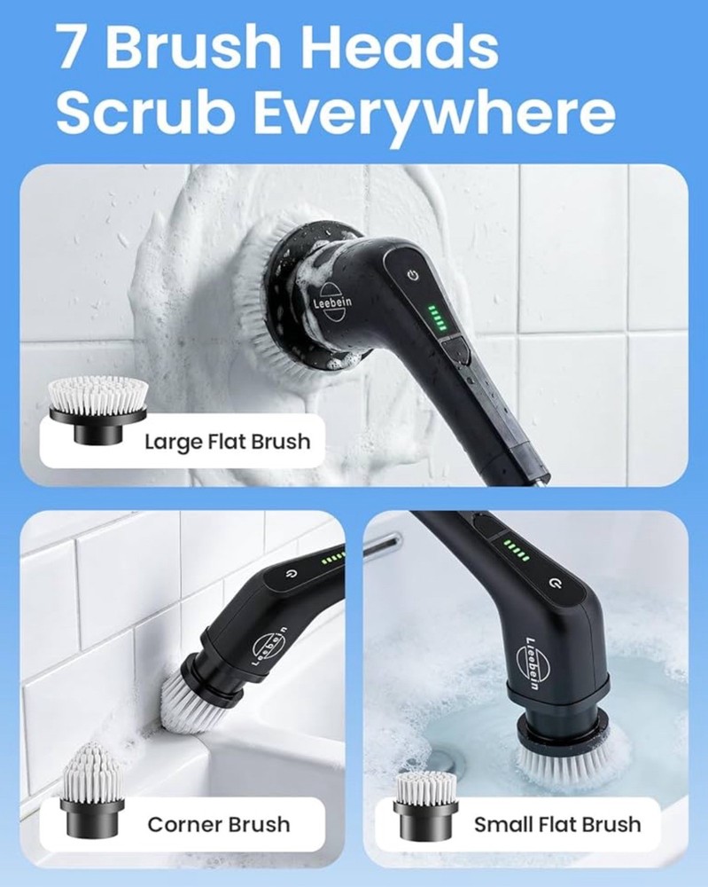 Cordless Bathroom Cleaner Brush With 8 Replaceable Heads