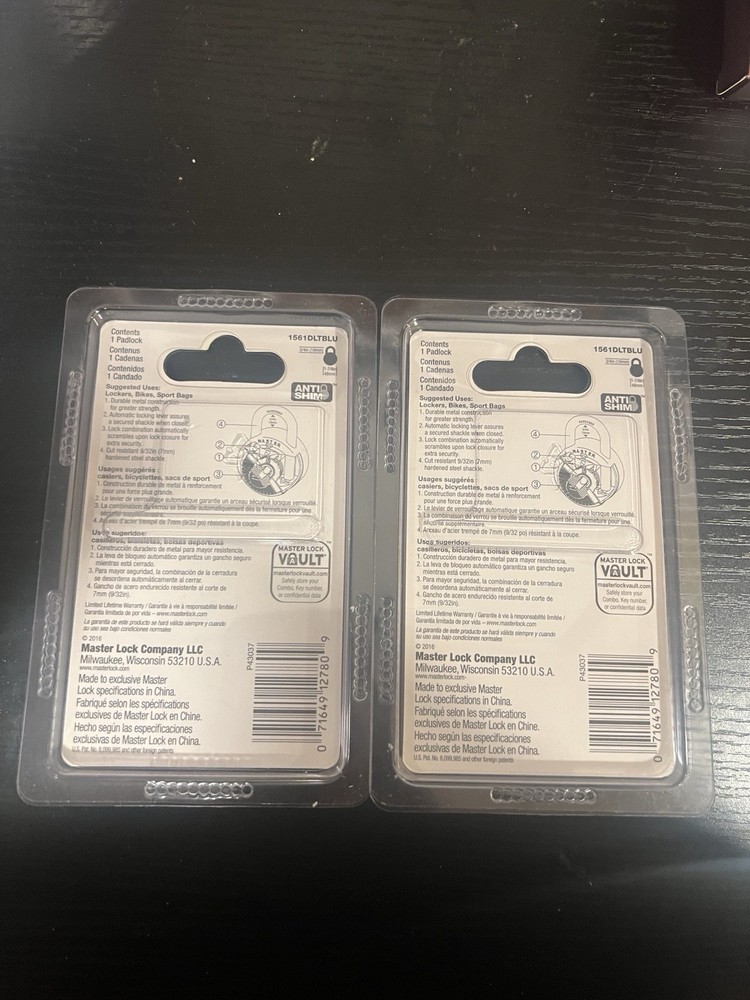 (2) Master Lock School Locker 3-Digit Combination Padlock Blue