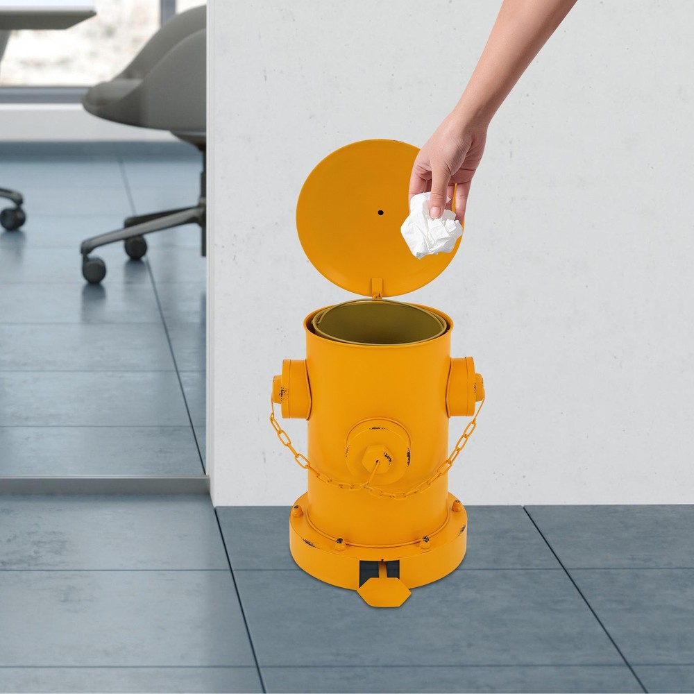 Yellow Garbage Can 2.5L Step-On Fire Hydrant Trash Can Detachable Iron Waste Bin