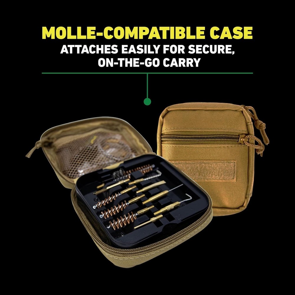 Compact Multi-Caliber Tactical Cleaning Kit with Molle Strap & Brass Brushes