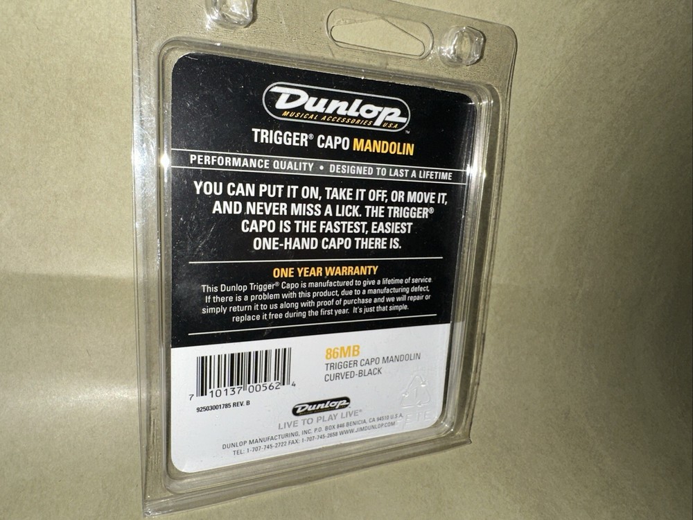 Dunlop Trigger Capo for Mandolin, Black 86MB New in package