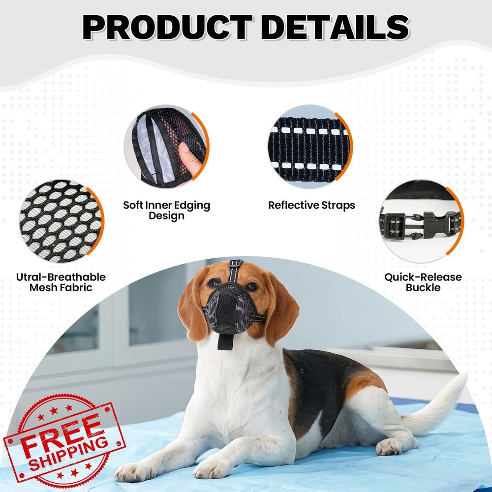 Pezluxe Dog Muzzle 2XL Black Mesh Breathable Adjustable Guard
