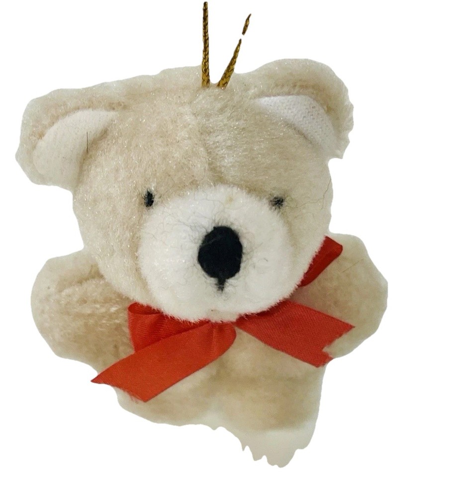 Vintage Mini Tan Plush Bear Ornament