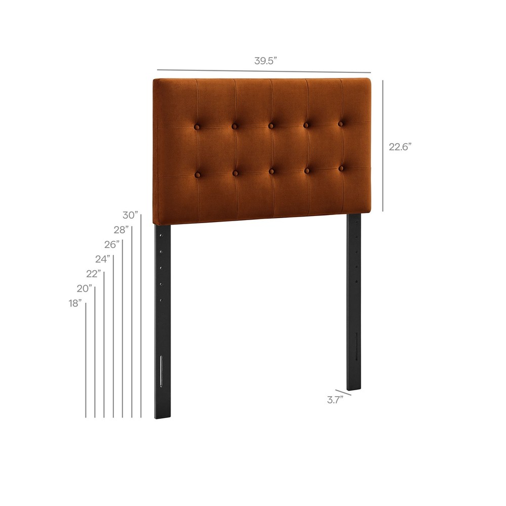 Emily Stain-Resistant Performance Velvet Twin Size Headboard in Rust