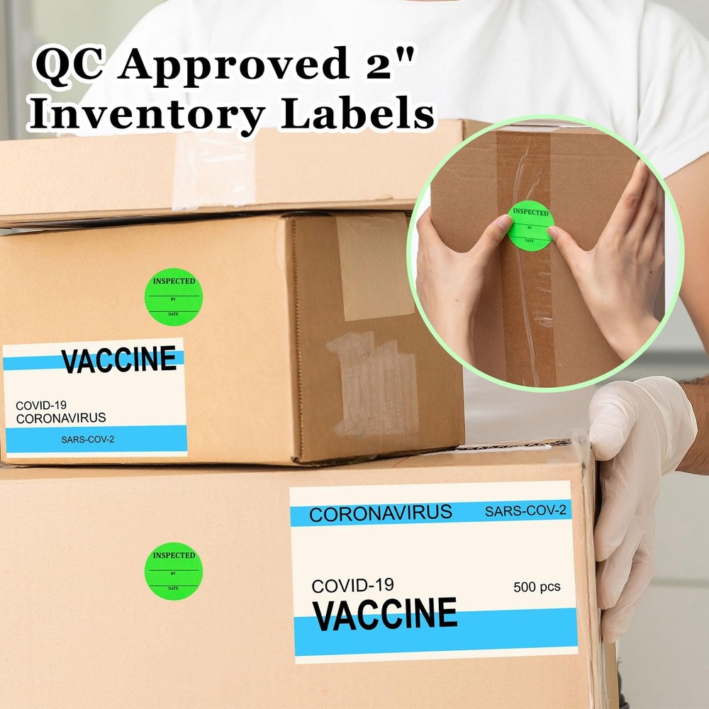 Gueevin 2000 Pcs Circle Inventory Labels QC Passed 2" Quality Control Inspect...