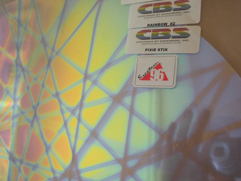 Dichroic Glass:CBS 96 COE Pixie Stix Pattern on Flat Smooth Clear - 3"Sq
